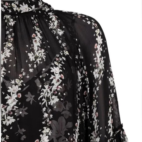 ALLSAINTS satin floral blouse, black/white, sheer with matching camisole, size 0 - Picture 7 of 12